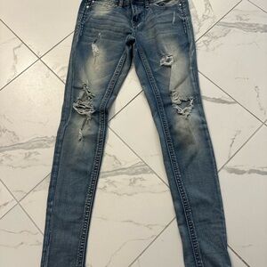 Women's Distressed Skinny Jeans - Light Blue